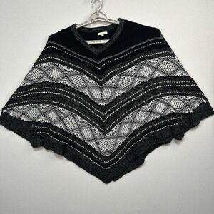 Kate & Sam Women's‎ L/XL Sweater Poncho Crocheted Black & White